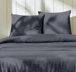 Parure housse de couette 100% Gaze de Coton bleu jean