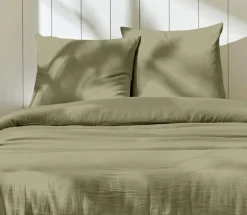 Parure housse de couette 100% Gaze de Coton vert de gris