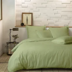 Parure housse de couette en percale de coton sauge