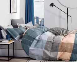 Parure housse de couette 100% Percale de Coton bleue