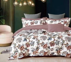 Parure housse de couette 100% Percale de Coton blanc/multicolore