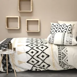 Parure housse de couette Bohème beige/noir/blanc