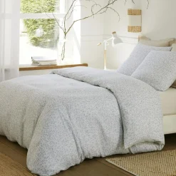 Parure Housse de Couette 100% Gaze de Coton Imprimé Murmure blanche