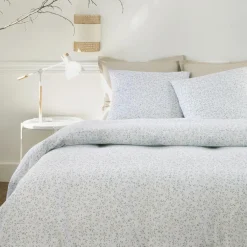 Parure Housse de Couette 100% Gaze de Coton Imprimé Murmure blanche