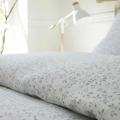 Parure Housse de Couette 100% Gaze de Coton Imprimé Murmure blanche