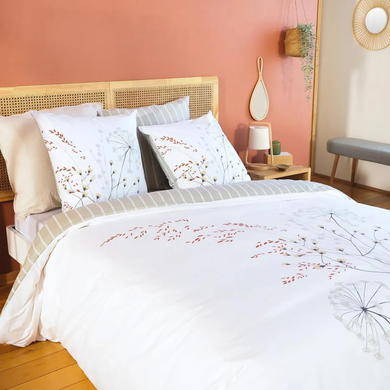 Parure housse de couette Soliflore blanche