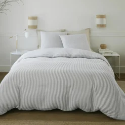 Parure Housse de Couette 100% Gaze de Coton Imprimé Laya blanc/gris