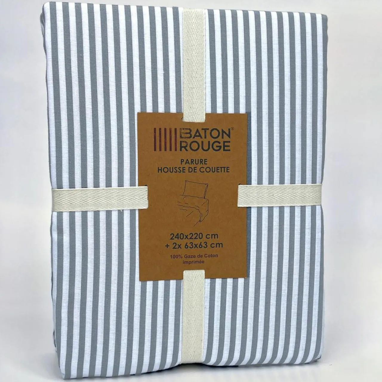 Parure Housse de Couette 100% Gaze de Coton Imprimé Laya blanc/gris