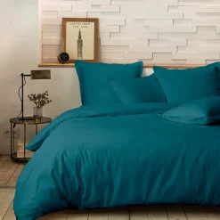 Parure Housse de Couette en Percale de Coton verte