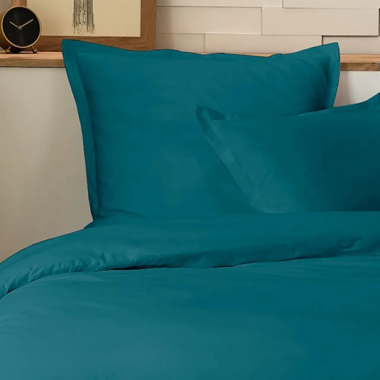 Parure Housse de Couette en Percale de Coton verte