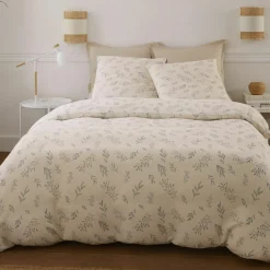 Parure Housse de Couette 100% Gaze de Coton Imprimé Liveo blanche