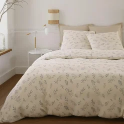 Parure Housse de Couette 100% Gaze de Coton Imprimé Liveo blanche