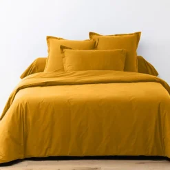 Parure housse de couette unie jaune safran