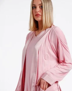 Peignoir maille satinée à bandes pétale