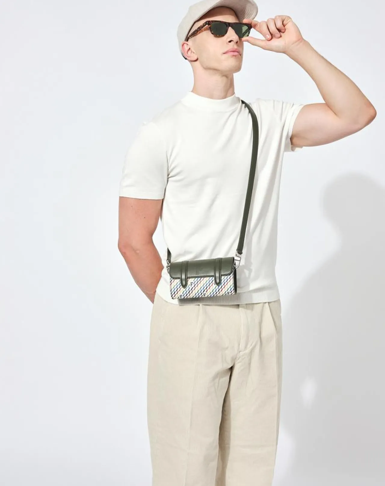 Petit Sac Cyclo en Toile enduite & Cuir multicolore - 10x17x4.5 cm