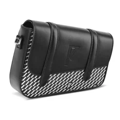 Petit Sac en Toile enduite & Cuir Bordeaux noir/blanc - 14x19x4.5 cm