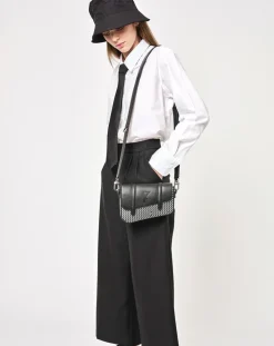 Petit Sac en Toile enduite & Cuir Bordeaux noir/blanc - 14x19x4.5 cm