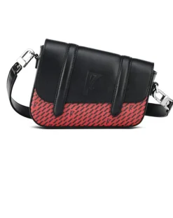 Petit Sac en Toile enduite & Cuir Bordeaux rouge/noir - 14x19x4.5 cm