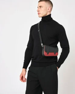 Petit Sac en Toile enduite & Cuir Bordeaux rouge/noir - 14x19x4.5 cm