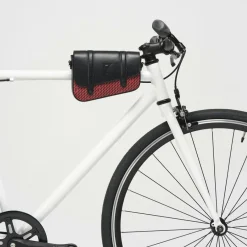 Petit Sac en Toile enduite & Cuir Bordeaux rouge/noir - 14x19x4.5 cm