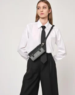 Petit Sac en Toile enduite & Cuir Cyclo noir/blanc - 10x17x4.5 cm