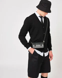 Petit Sac en Toile enduite & Cuir Cyclo noir/blanc - 10x17x4.5 cm