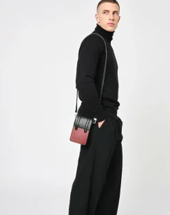 Petit Sac en Toile enduite & Cuir Arguin rouge/noir - 18x11.5x3 cm