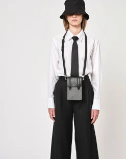 Petit Sac en Toile enduite & Cuir Arguin noir/blanc - 18x11.5x3 cm