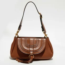 Petit sac porté épaule en Cuir Marcie marron - 20x20x9 cm