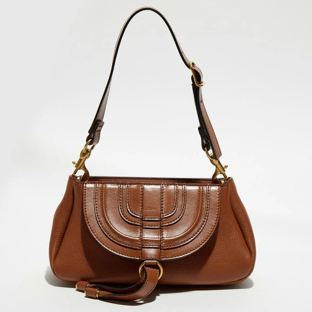 Petit sac porté épaule en Cuir Marcie marron - 20x20x9 cm