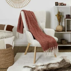 Plaid à franges terracotta - 120x150 cm