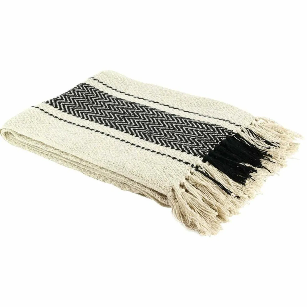 Plaid berbère à rayure écru/noir - 150x120 cm