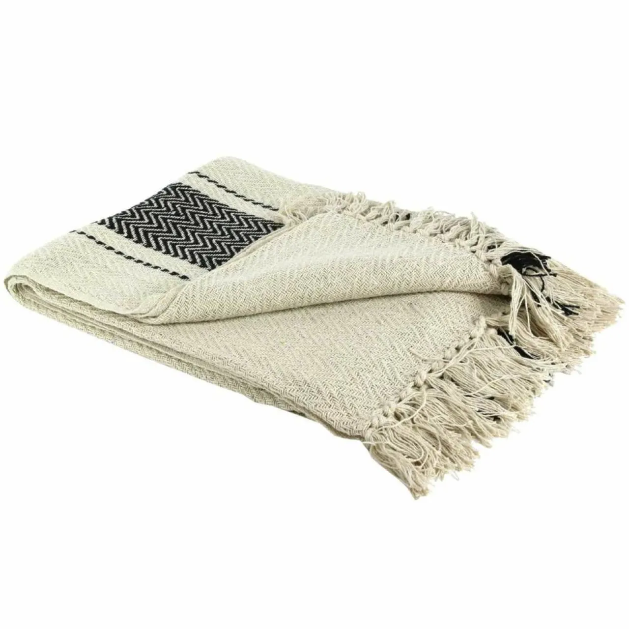 Plaid berbère à rayure écru/noir - 150x120 cm