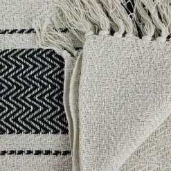 Plaid berbère à rayure écru/noir - 150x120 cm
