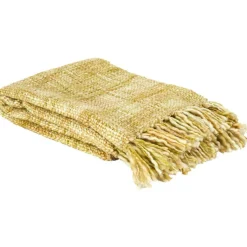 Plaid chunky maille tressée jaune - 125x150 cm