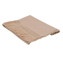 Plaid en coton & laine détails macramé rose 90x200cm