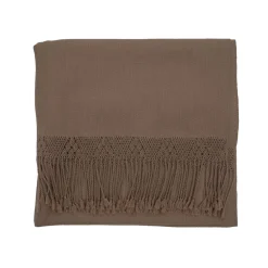 Plaid en coton & laine et détails macramé marron 90x200cm