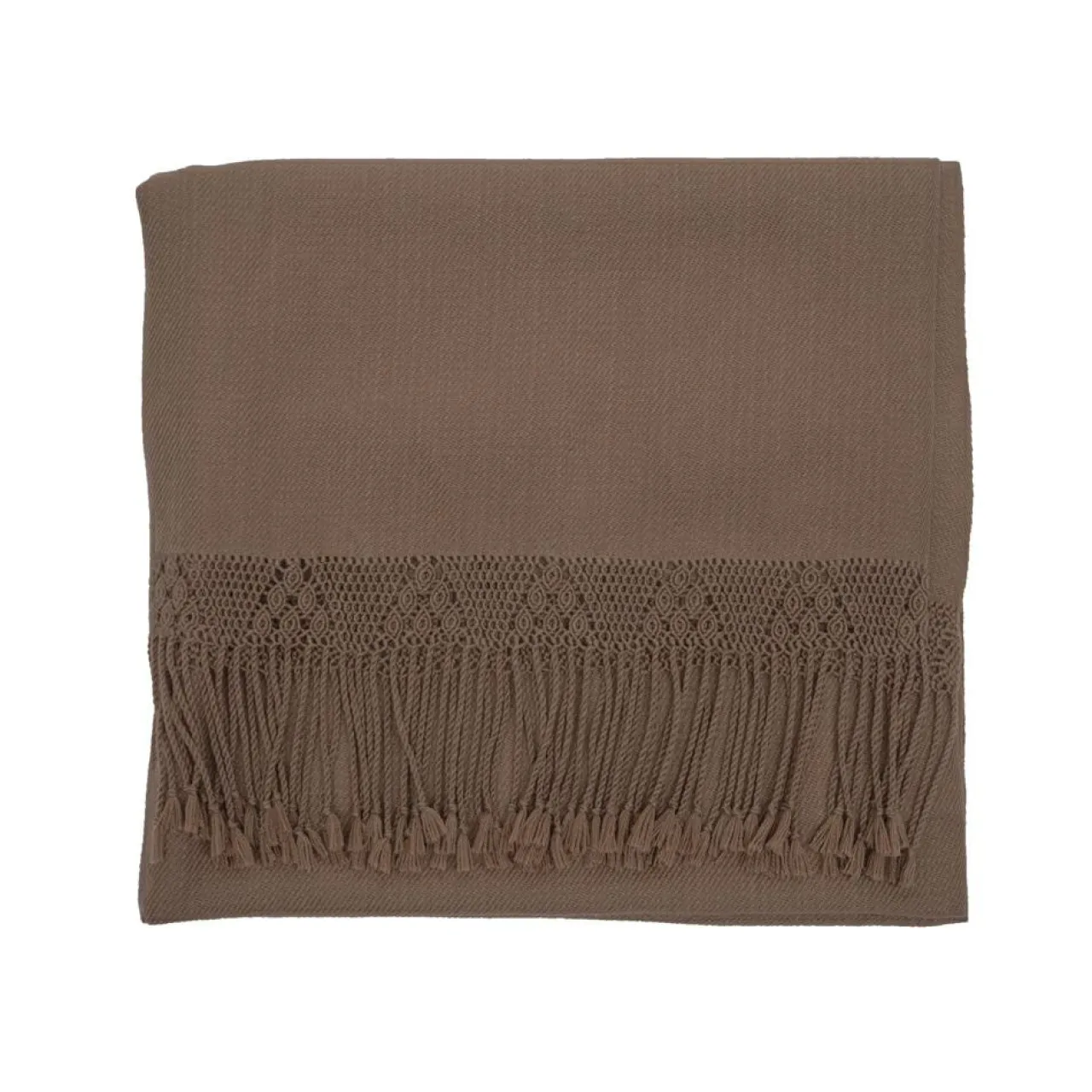 Plaid en coton & laine et détails macramé marron 90x200cm