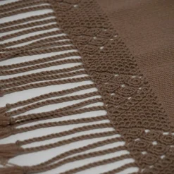 Plaid en coton & laine et détails macramé marron 90x200cm
