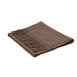 Plaid en coton & laine et détails macramé marron 90x200cm