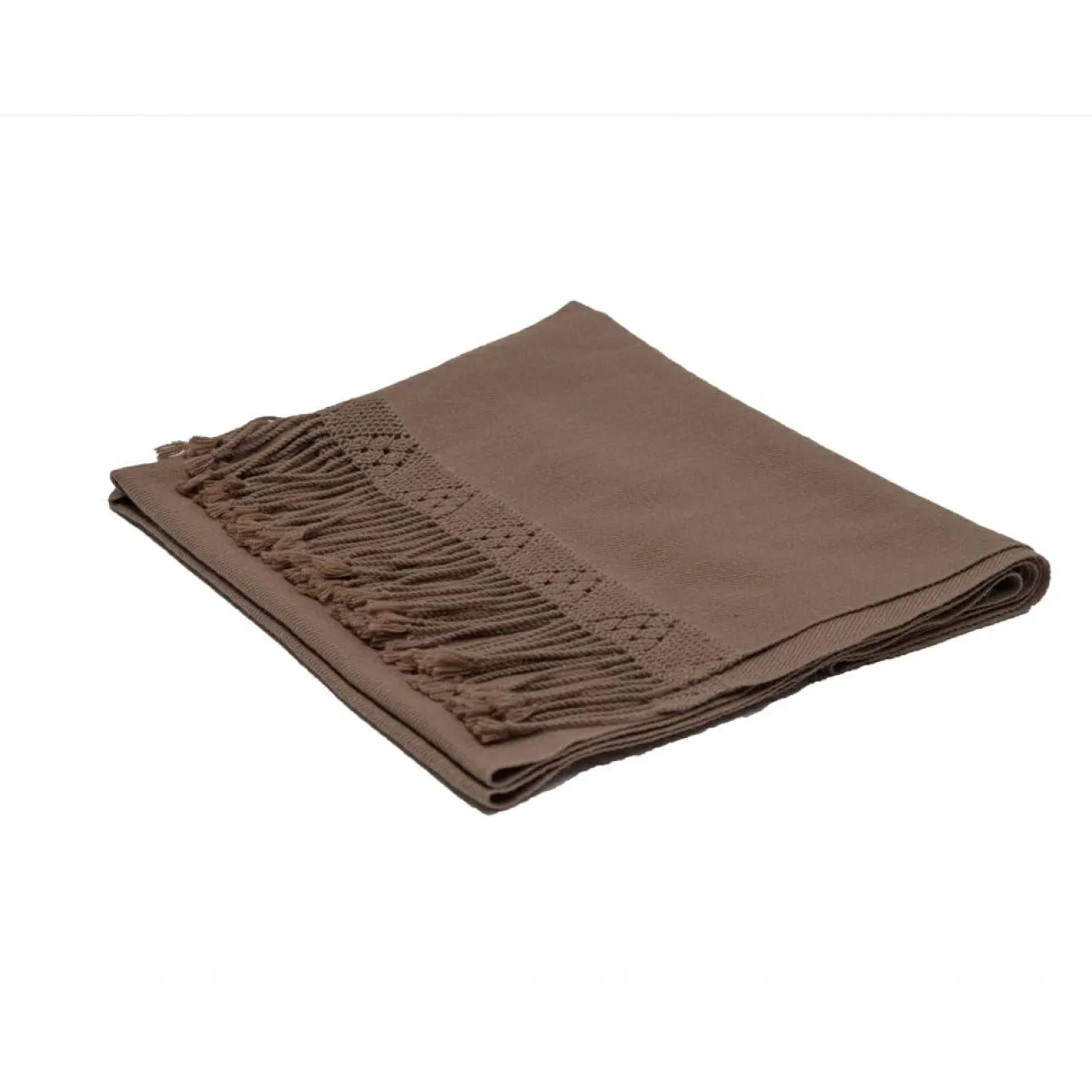 Plaid en coton & laine et détails macramé marron 90x200cm