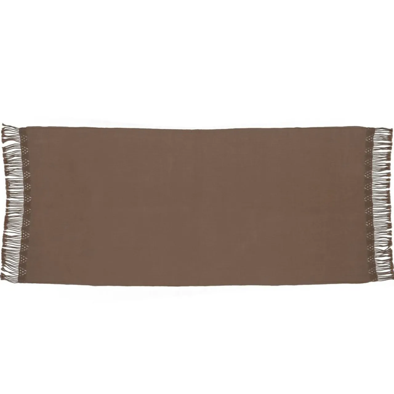 Plaid en coton & laine et détails macramé marron 90x200cm