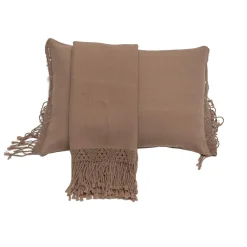 Plaid en coton & laine et détails macramé marron 90x200cm