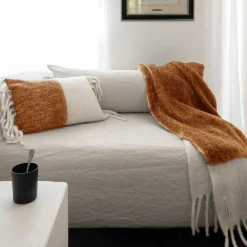 Plaid en laine bicolore beige 125x200cm