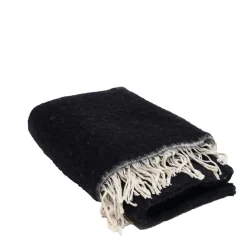 Plaid en laine finitions frangées noir 135x230cm