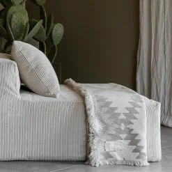 Plaid en laine motif kilim beige 140x200 cm