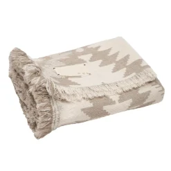 Plaid en laine motif kilim beige 140x200 cm