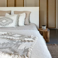 Plaid en laine motif kilim beige 140x200 cm