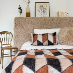 Plaid en laine motif 70s marron 135x230cm