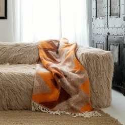 Plaid en laine motif 70s orange 135x230cm